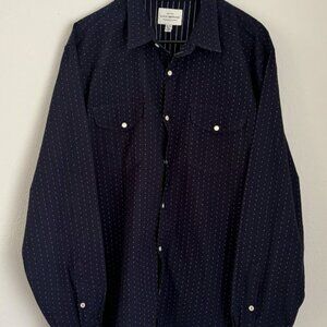 Lucky Brand Men's Xl Pearl Snap Long Sleeve Shirt Cotton Navy blue